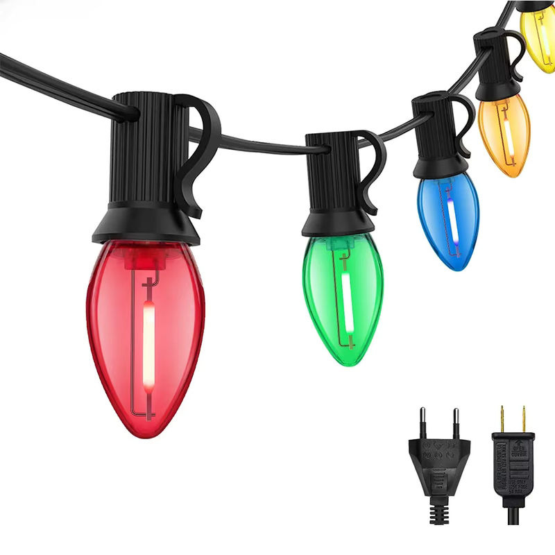 Grensk RGB Bunte Lichterkette für den Außenbereich mit bruchsicheren C7 Ersatzlampen, wasserdichte Party-Girlande, E12-Sockel, 1 W, Multicolor - Bild 7