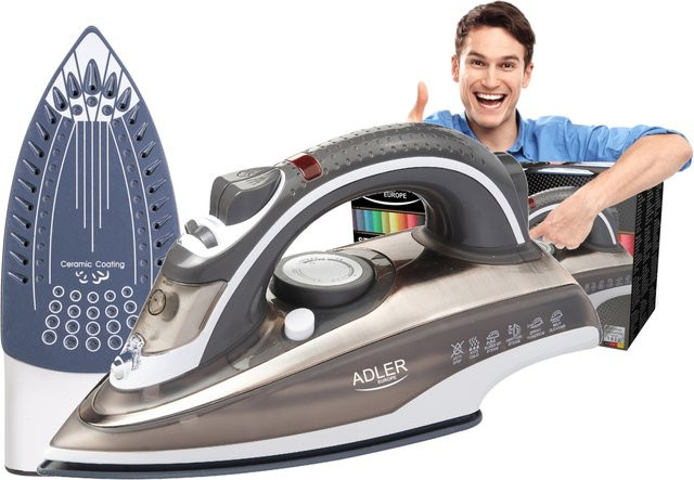 Adler Dampfbügeleisen in Grau mit 3000 W Leistung, Keramik-Sohle, Anti-Calc-Funktion und 70 g/min Dampfstoß - Bild 1