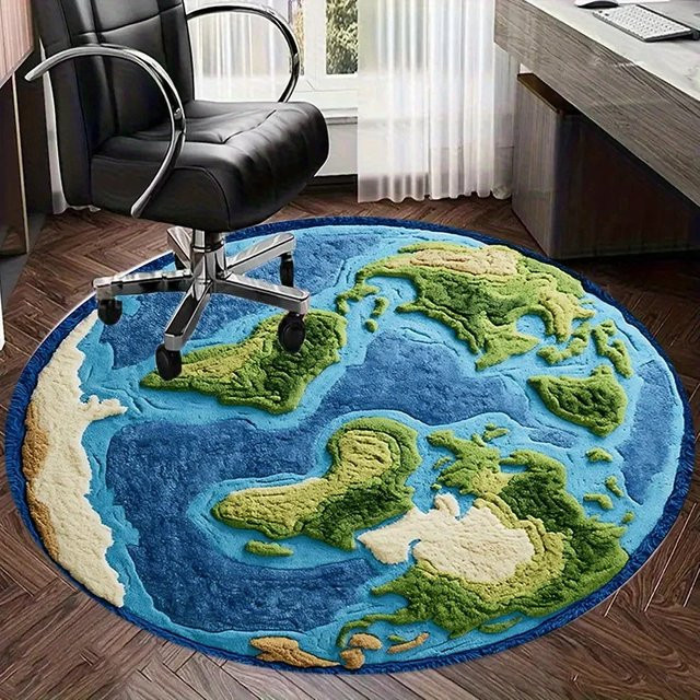 VIKAMA Globe Design Plüschteppich rund, weich und schallabsorbierend, Bodenmatte in Multicolour für Schlafzimmer und Büro - Bild 1
