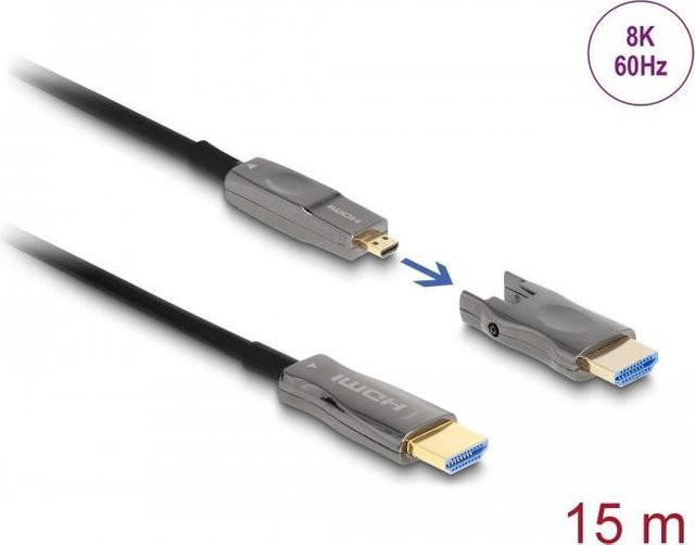 Delock HDMI-Kabel Micro HDMI auf HDMI, 15 m, Schwarz/Grau, 8K UHD Unterstützung - Bild 1
