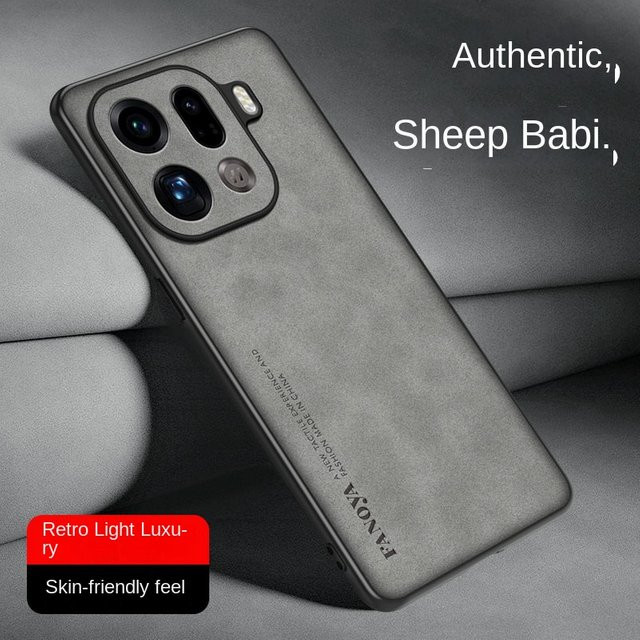 Premium Schaffell Leder Handyhülle für OPPO Find X9 Pro, X8 Ultra, X8s Plus, X7 und X6 in Schwarz mit Kameraschutz und weichem TPU Bumper - Bild 1