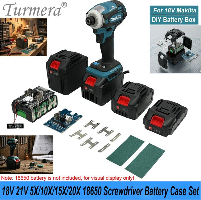 Turmera Akkuschrauber Batteriegehäuse für Makita 18V 21V mit BMS und 18650 Halter in Schwarz - Bild 1