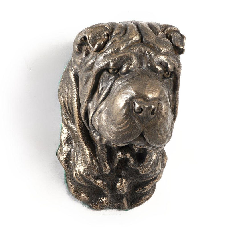 Art-Dog Shar Pei Hundestatue als hängende Büste in Braun aus Kunstharz und Metall - Bild 2