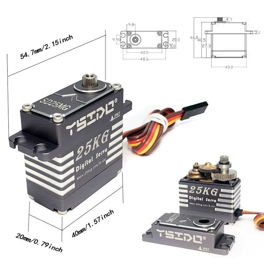 YSIDO SD25MG SD35MG Servo, IP67 wasserdicht, Vollaluminiumgehäuse, Stahlgetriebe - Bild 3