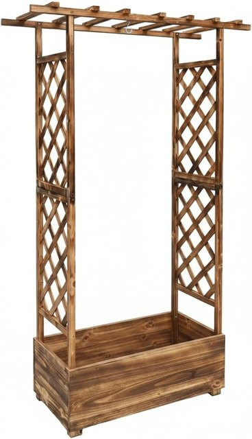 Relaxdays Blumenkasten Hochbeet aus geflammtem Tannenholz mit Rankgitter und Dach, braun, B/T/H: 183 x 110 x 44 cm - Bild 1