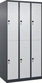 C+P Doppelstock-Spind Classic PLUS mit 3 Abteilen, Anthrazit und Grau, Sicherheits-Drehriegel, H x B x T: 185 x 90 x 50 cm - Bild 1