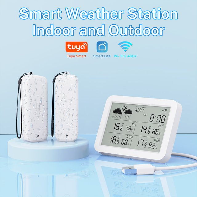 Tuya WiFi-Temperatursensor und Hygrometer IP65 wasserdicht in Weiß, Mini-Wetterstation für Innen und Außen, kompatibel mit SmartLife und Alice - Bild 1