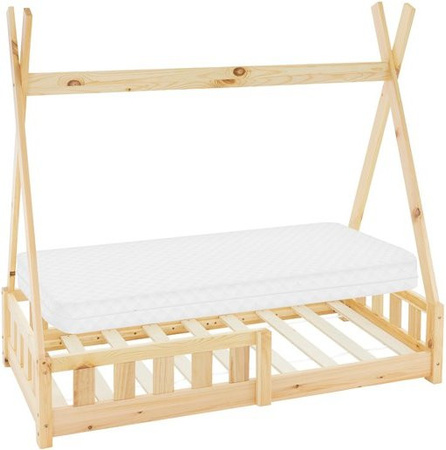 ML-Design Kinderbett Tipi aus Kiefernholz in Natur mit Matratze und Rausfallschutz, B/T/H: 70 x 140 x 141 cm