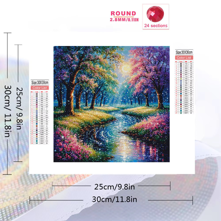 Evershine Diamant-Stickerei Landschaft mit Kirschblüten und Wald-Baum, Vollquadrat-Gemälde in Mehrfarbig, Wandkunst - Bild 2