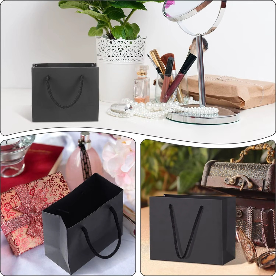 Schwarze Papier-Geschenktüten mit Griffen für Hochzeiten, Geburtstage und Partys, 10 Stück - Bild 4