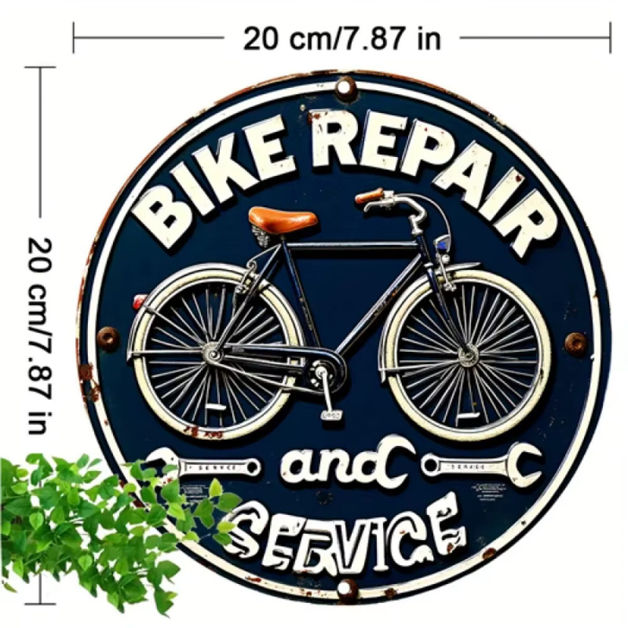 CIFbuy Vintage Fahrrad-Reparatur Metallschild aus Aluminium zur Garagendekoration, rund und wasserdicht - Bild 3
