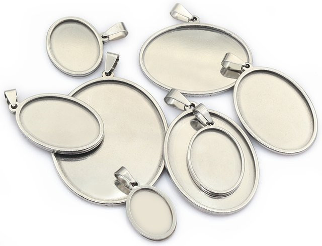 Wadsfred Anhänger Cabochon Basis, Edelstahl, 18x25mm, 30x40mm, Oval - Bild 1