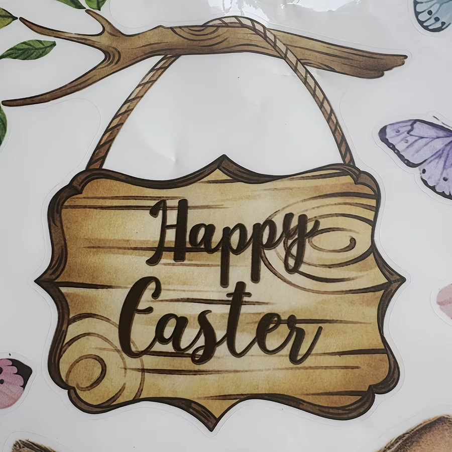 DUTRIEUX Oster-Fensterfolie mit Frühlingsmotiven wie Hase, Küken, Ei und Schmetterling, Mehrfarbig, B/H: 60 x 30 cm - Bild 4