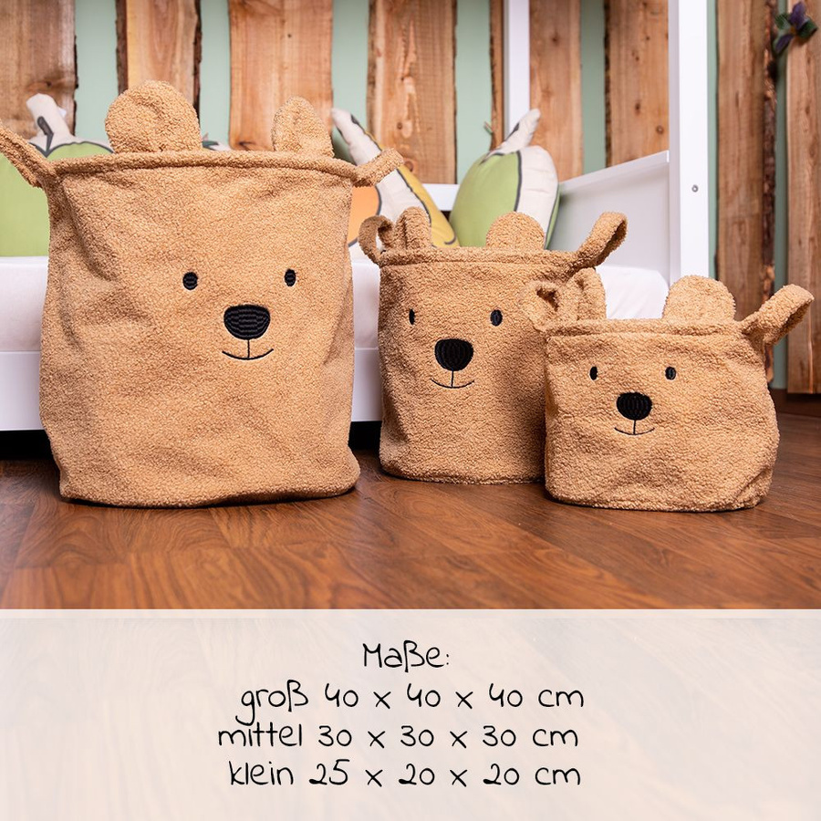 Childhome Aufbewahrungskorb Teddy 3er Set aus Stoff in Braun mit Griffen - Bild 2