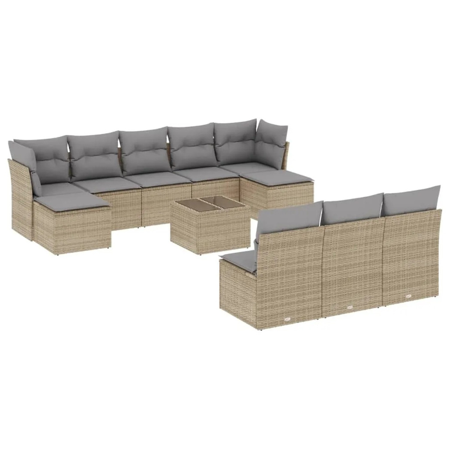 vidaXL 11-tlg Garten-Sofagarnitur aus Poly-Rattan mit Kissen in Beige, Modell 68 - Bild 2