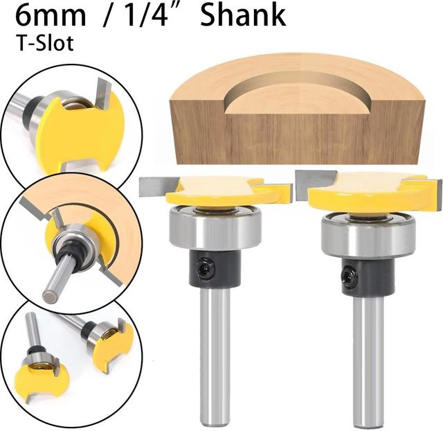 JGZUI T-Nut Holzfräser mit Lager für Nut- und Fugenschneiden, 6mm Schaft, 1/4-Zoll Schaftstärke - Bild 1