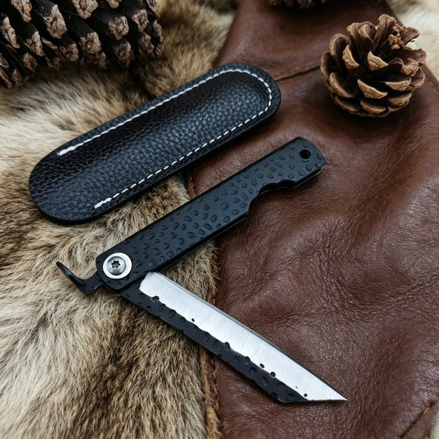 Higonokami Outdoor Taschenmesser mit Lederscheide in Schwarz - Bild 1