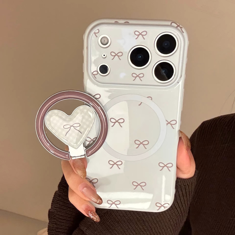 MUQGEW iPhone Schutzhülle mit koreanischem Bowknot Falten Gitter und Herz Design, Stoßfestes Soft Cover in Weiß für iPhone 17 16 15 14 13 12 Pro Max - Bild 3