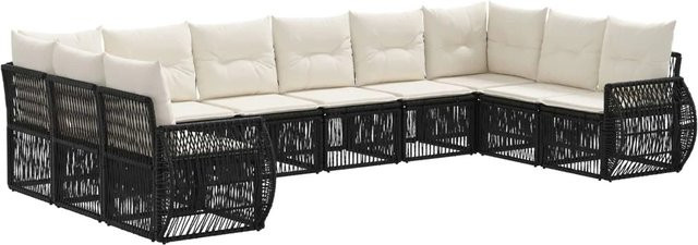 vidaXL Gartensofa-Set 10-teilig aus Poly-Rattan in Schwarz und Cremeweiß mit Polsterkissen und U-Form - Bild 1