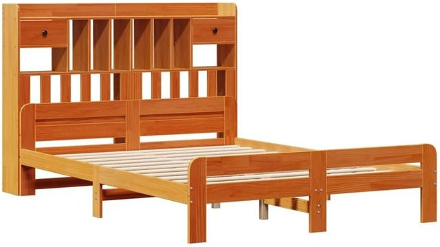 vidaXL Massivholzbett aus Kiefernholz mit Regal in Braun, rustikal, B/T/H: 160 x 200 x 110 cm - Bild 1