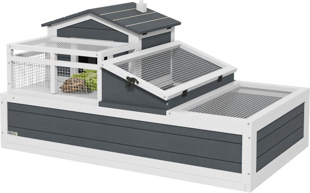 PawHut Schildkrötenhaus aus Tannenholz mit 2 Ebenen und Balkon - Bild 1