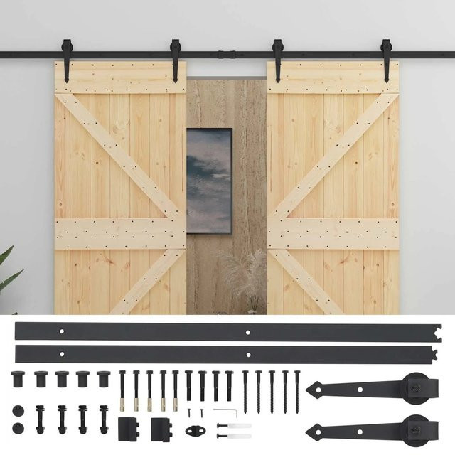 vidaXL Schiebetür Set aus massivem Kiefernholz in Natur und Schwarz, 2 Stück, modern Design - Bild 1