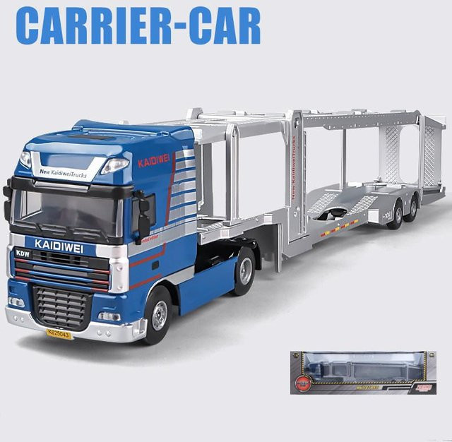Linyi toy car Doppelstock-Flachbettanhänger-Modell, Schwerer Sattelzug Transport-LKW, 1:50, Metall, ab 14 Jahren - Bild 1