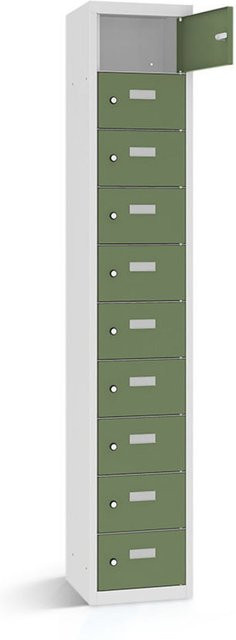 rotstahl Wertfachschrank mit 10 Fächern in Hellgrün und lichtgrauem Korpus, B/T/H: 32,5 x 50 x 180 cm - Bild 1