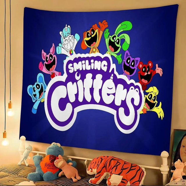 Smiling Critters Cartoon Wandteppich von Potdemiel im böhmischen Hippie-Design, Wandbehang Multicolor, Rechteckig - Bild 1