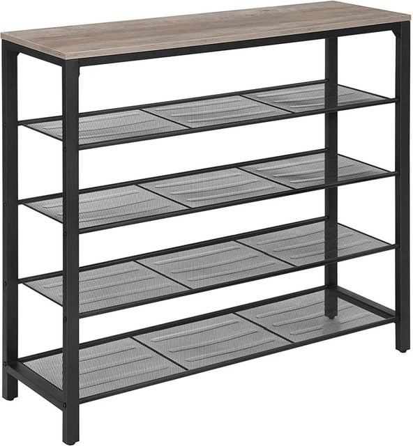Vasagle Schuhregal im Vintage-Design mit 4 Ebenen aus Stahlgitter, Grau-Schwarz, B/T/H: 100 x 30 x 92,5 cm - Bild 1