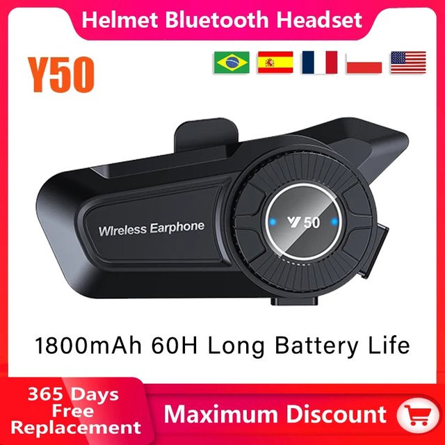 XINOWY Y50 Motorrad Helm Bluetooth-Headset in Schwarz mit 1800mAh Akku, 60h Akkulaufzeit und IPX6 Wasserdichtigkeit - Bild 1
