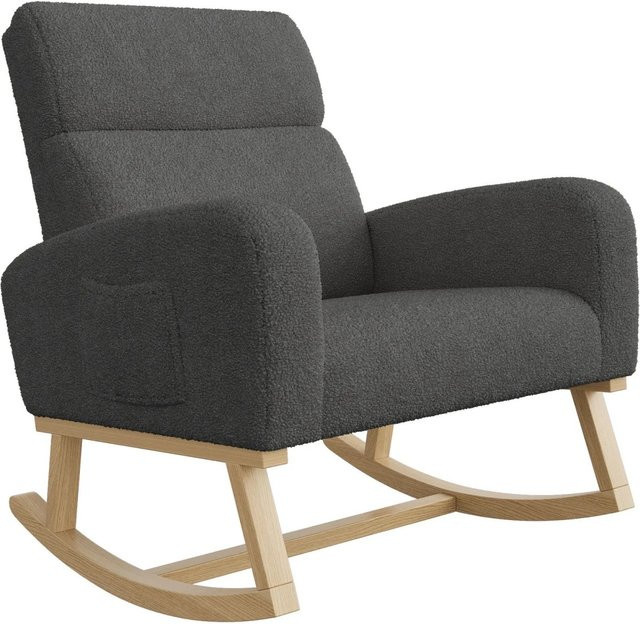 PXloue Schaukelstuhl Relaxsessel aus Bouclé mit Massivholzbeinen in Grau, B/T/H: 79 x 69 x 87 cm - Bild 1