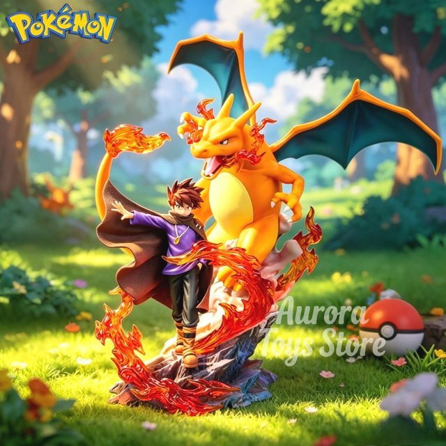 Bandai Pokémon Glurak Gary Oak Actionfiguren, PVC-Statue, 17cm - Bild 1
