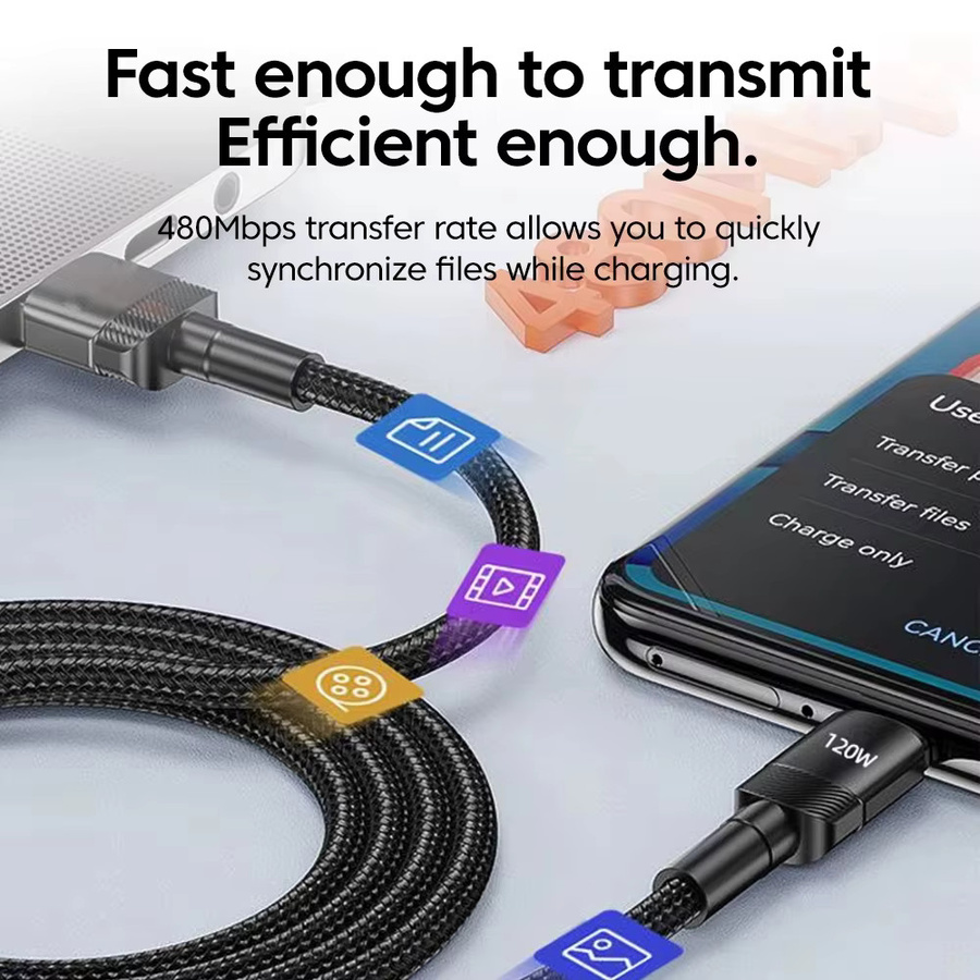 NNBILI USB-C Ladekabel 120W Schnellladekabel Typ-C zu Typ-C und USB-A zu Typ-C Datenkabel in Schwarz - Bild 2