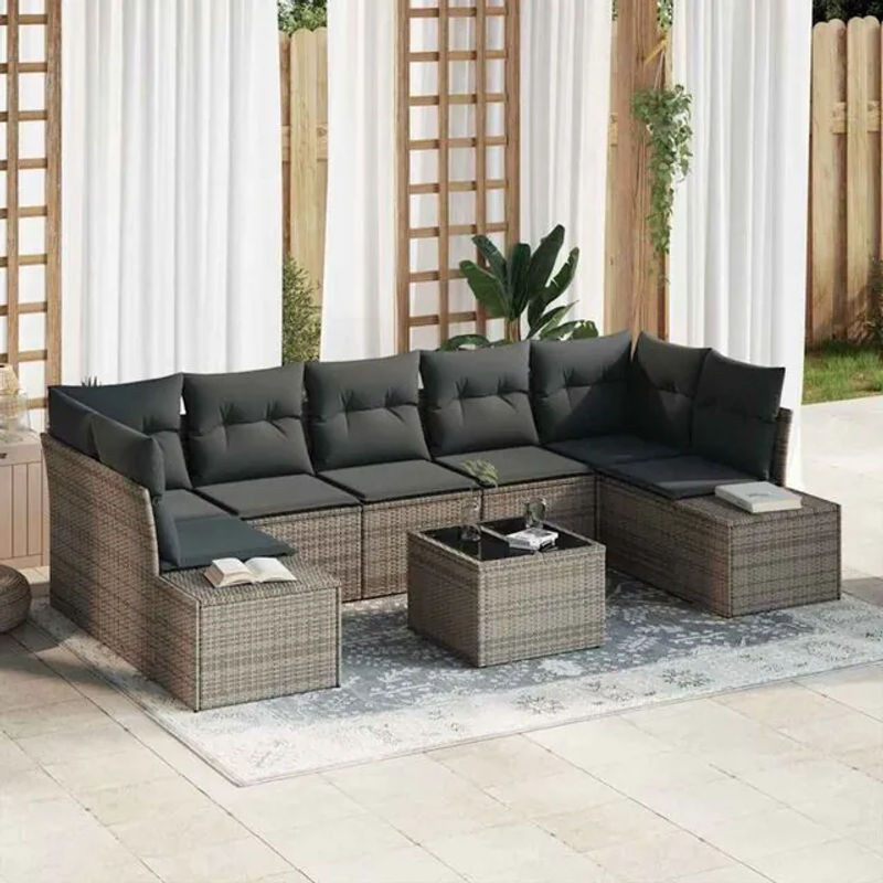 Modernes Garten-Sofa-Set mit 8-teiligen Kissen aus Polyrattan und Stahl in Grau von Vidaxl, B/T/H: 55 x 55 x 37 cm - Bild 1
