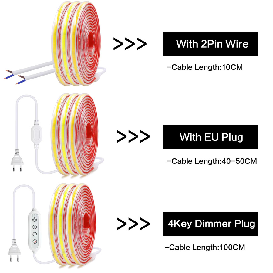 KISUFU COB LED-Streifen-Set Warmweiß, 220V Dimmbar, 240 LEDs/m, Wasserdichtes Silikon Neonband, Schneidbar - Bild 6
