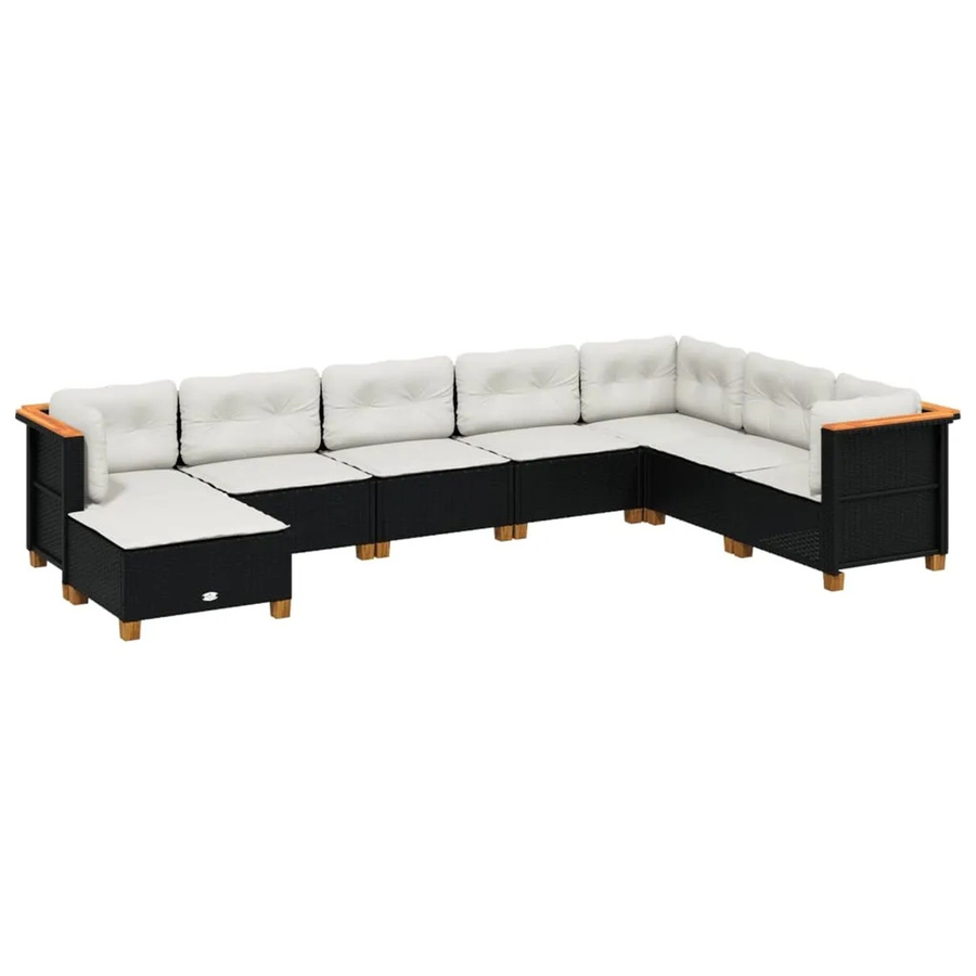 vidaXL 8-tlg Garten-Sofagarnitur in L-Form aus Polyrattan und Akazienholz mit Kissen, Schwarz - Bild 2