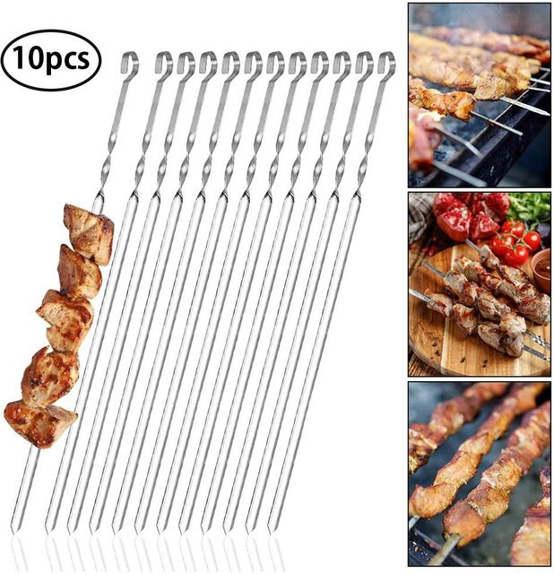 10 Stück Wosawe Edelstahl Grillspieße flach in Silber - Bild 1