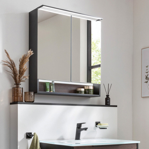 Fackelmann Badmöbel-Set B.Paris in Schwarz/Rigoletto mit Spiegelschrank, Glaswaschbecken und LED-Beleuchtung, Breite: 70,5 cm - Bild 3
