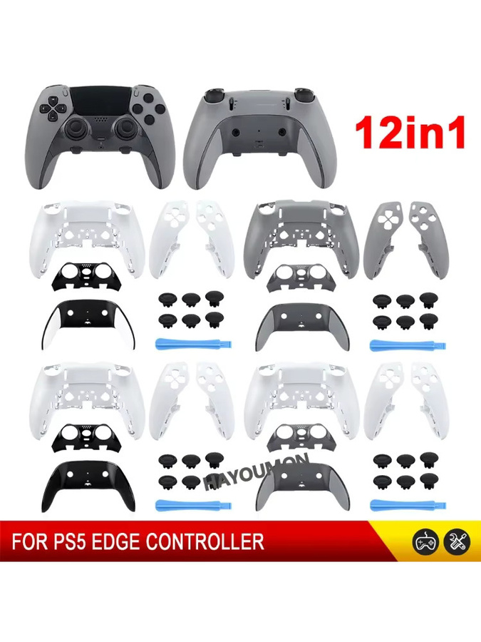 Royaldraid 12-in-1 Reparatur-Set für PS5 Edge Controller in Weiß mit Front- und Rückabdeckung sowie Joystick-Kappen aus Kunststoff - Bild 3
