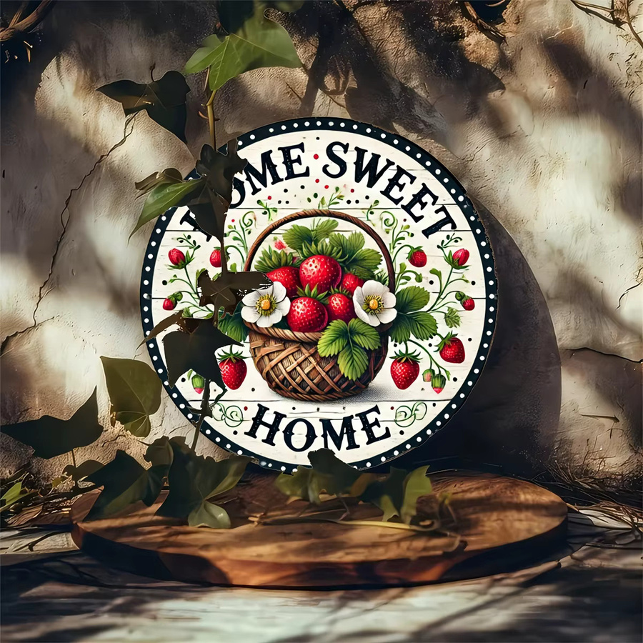 Rundes Erdbeerschild Potdemiel im Retro-Stil als Türbehang mit floralem Design, Durchmesser: 20 cm - Bild 3