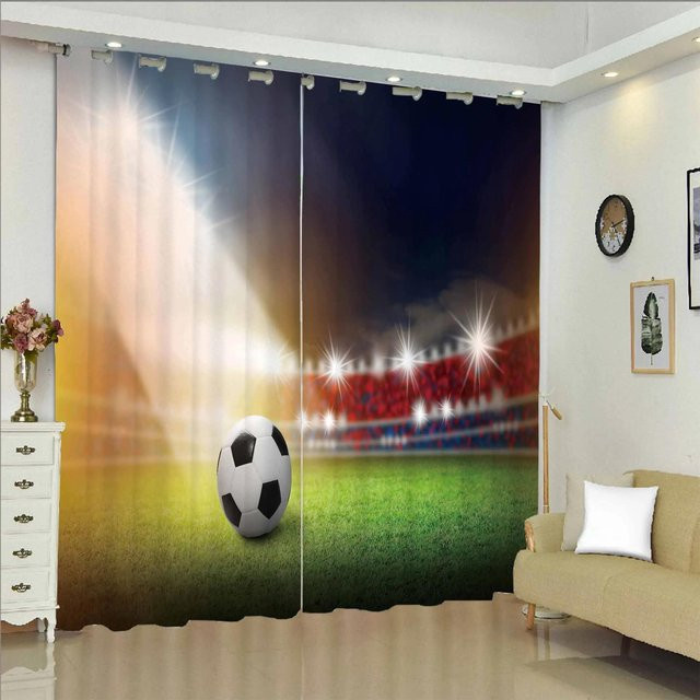 Yiran Furniture 3D-Vorhang mit Fußball-Motiv für Jungen und Teenager, 2 Paneele, semi-transparent, Mehrfarbig, B: 50 cm, H: 130 cm - Bild 1