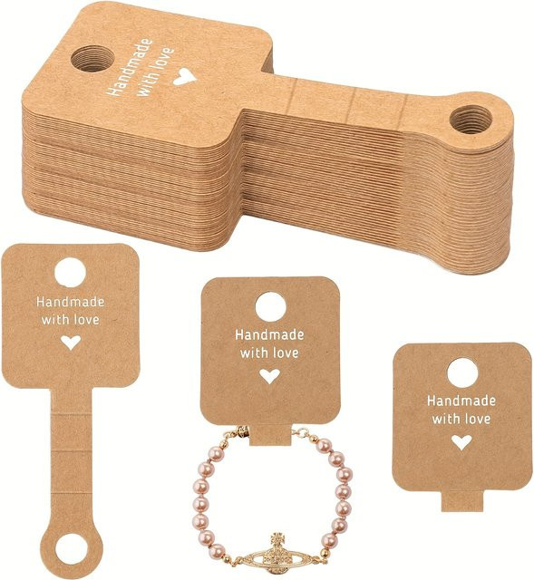 100 Stück Kraftpapier Schmuckdisplay in T-Form aus Karton für Armbänder und Schmuckpräsentationen in Braun und Gelb - Bild 1