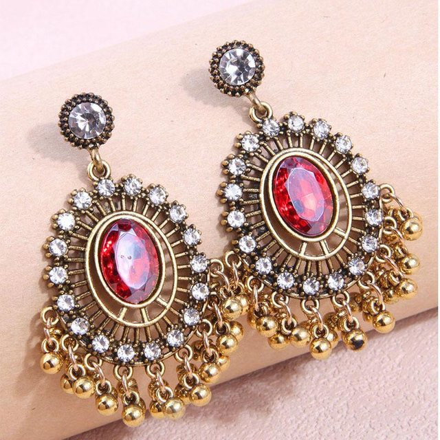 Janra Jewelry Ohrringe, Antik-Gold, Kristall-Anhänger rot, Damen - Bild 1
