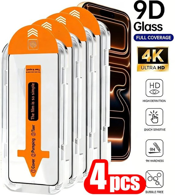 Bolomboy Displayschutzfolie aus gehärtetem Glas für iPhone Modelle, transparent, 2 oder 4 Stück Set - Bild 1