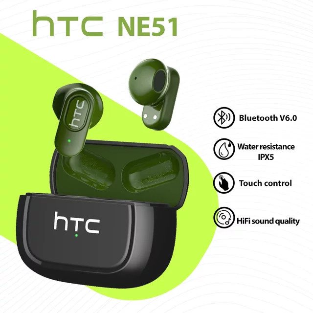 HTC NE51 Bluetooth TWS Mini-Ohrhörer mit Rauschunterdrückung in Grün und Schwarz - Bild 1