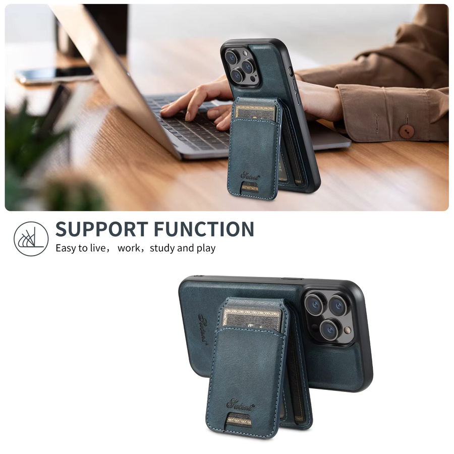 SUTENI Magnetische Leder-Brieftasche Handyhülle mit Kartensteckplatz für iPhone 17 16 15 14 13 12 Pro Max Plus in Blau - Bild 3