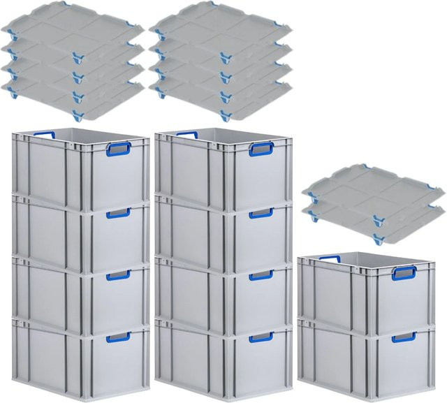 PROREGAL Spar Set 10x Eurobox Nextgen Color mit Auflagedeckel und Schiebeschnappverschlüssen, Blau, H: 32 cm, B: 40 cm, T: 60 cm - Bild 1
