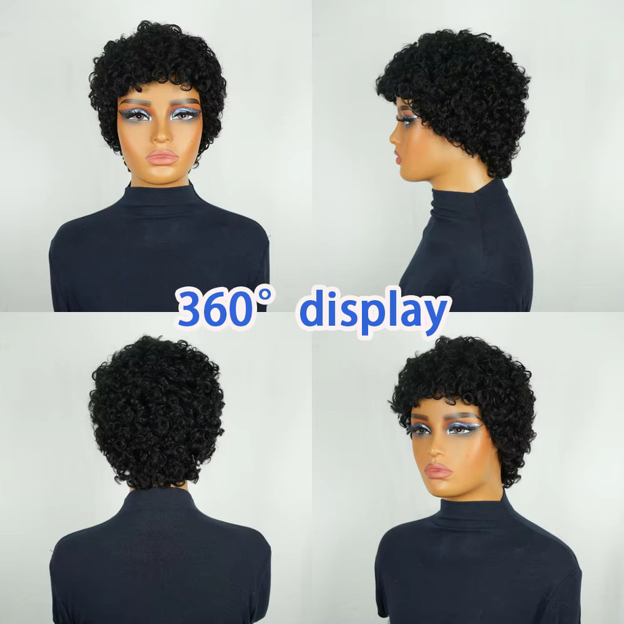 OYM HAIR Pixie-Perücke, 100 % Echthaar, kurz, lockig, Damen - Bild 4