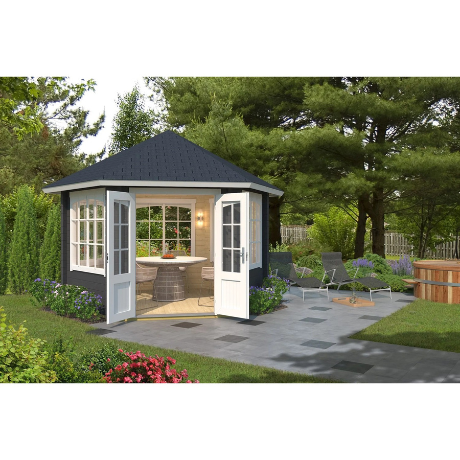 Lasita Maja Pavilion in Anthrazit und Grau mit Boden und Fenster, B: 350 cm, T: 303,1 cm - Bild 2